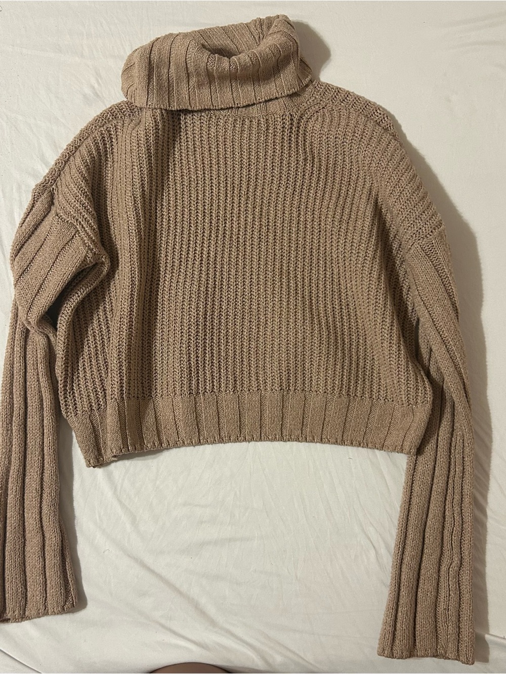 SO Cropped Cowl-Neck Sweater in Taupe